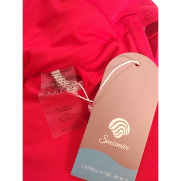 Red Halter One-Piece Swimsuit With Ruched Front & Tie Neck By Smismivo, L NWT - Picture 3 of 6